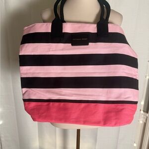 Victoria’s Secret Striped Tote Bag – Pink & Black Canvas Large Shoulder Bag